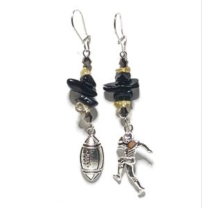 Black Onyx and Yellow Gemstone Chip Football Earrings